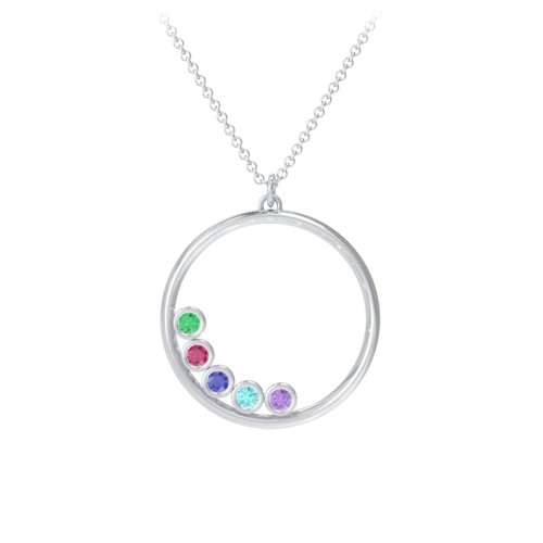 Sterling Silver Open Circle Necklace with Birthstones