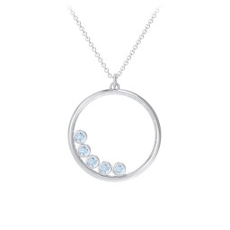 Open Circle Necklace with 5 Birthstones in 925 Sterling Silver with Blue Topaz