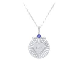 Engravable Sunburst Heart Necklace with Gemstone