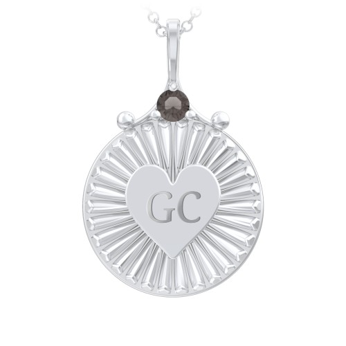 Engravable Sunburst Heart Necklace with Gemstone