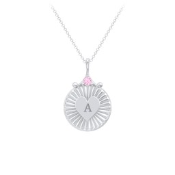 Engravable Sunburst Heart Necklace with Gemstone in 925 Sterling Silver with Pink Tourmaline