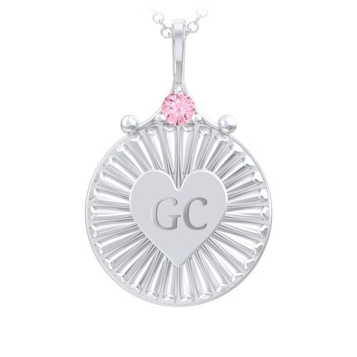 Engravable Sunburst Heart Necklace with Gemstone – Sterling Silver with Pink Tourmaline