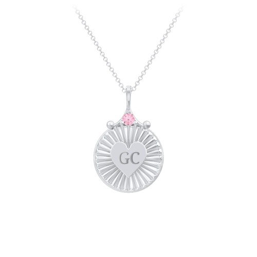 Engravable Sunburst Heart Necklace with Gemstone – Sterling Silver with Pink Tourmaline
