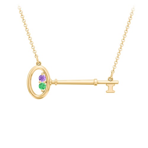Horizontal Key Necklace with Gemstones