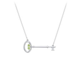 Horizontal Key Necklace with Gemstones in 925 Sterling Silver with Peridot