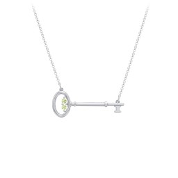 Horizontal Key Necklace with Gemstones in 925 Sterling Silver with Peridot