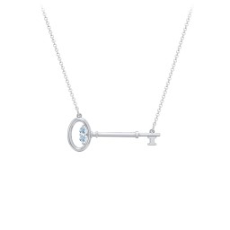 Horizontal Key Necklace with Gemstones in 925 Sterling Silver with Blue Topaz