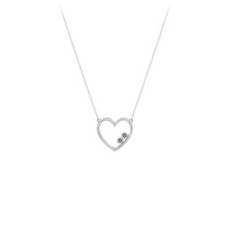 Open Heart Necklace with 1-3 Birthstones in 925 Sterling Silver with Smokey Quartz and Pink Tourmaline