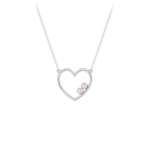 Open Heart Necklace with 1-3 Birthstones – Sterling Silver with Pink Tourmaline