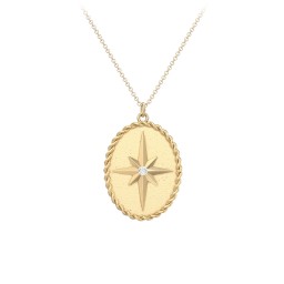 Engravable North Star Medallion Necklace with Accent Stone in 10K Solid Yellow Gold