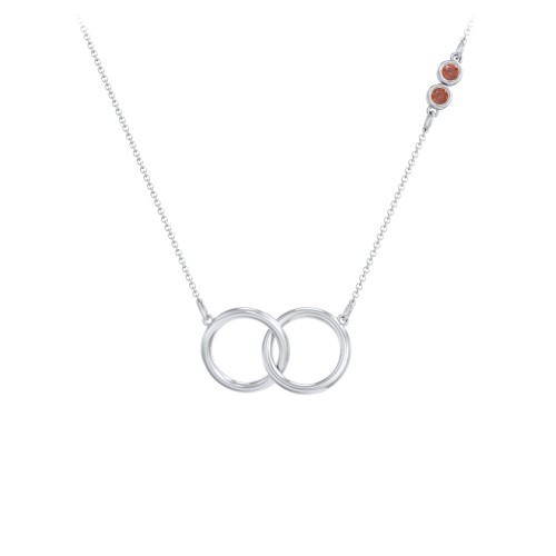 Interlocking Rings Pendant with Bezel Set Gemstones – Sterling Silver with Garnet