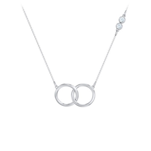 Interlocking Rings Pendant with Bezel Set Gemstones – Sterling Silver with Aquamarine