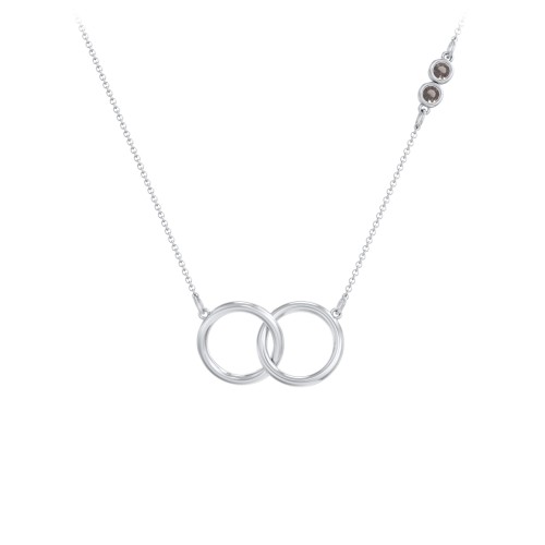 Interlocking Rings Pendant with Bezel Set Gemstones – Sterling Silver with Smokey Quartz