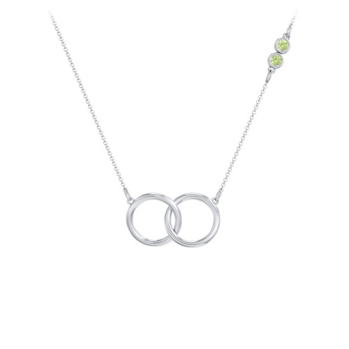 Interlocking Rings Pendant with Bezel Set Gemstones – Sterling Silver with Peridot