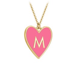 Engravable Initial Cold Enamel Heart Necklace in 10K Solid Yellow Gold