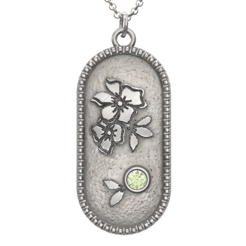 Engravable Forget-Me-Not Flower Medallion Necklace with Gemstone