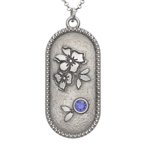 Engravable Forget-Me-Not Flower Medallion Necklace with Gemstone