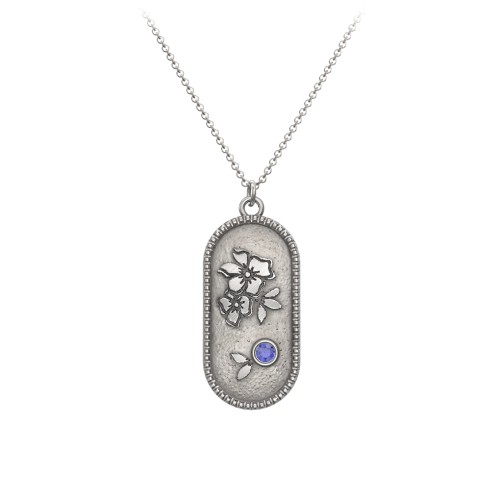 Engravable Forget-Me-Not Flower Medallion Necklace with Gemstone