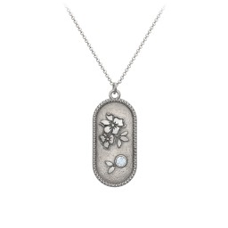 Engravable Forget-Me-Not Flower Medallion Necklace with Gemstone in 925 Sterling Silver with Aquamarine
