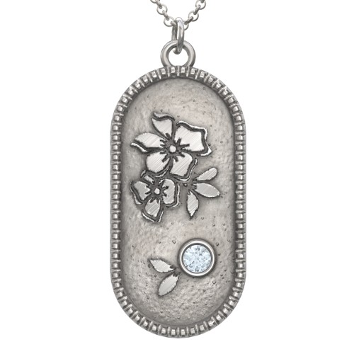 Engravable Forget-Me-Not Flower Medallion Necklace with Gemstone – Sterling Silver with Aquamarine