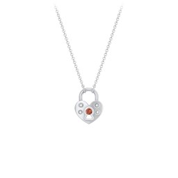 Heart Padlock Necklace with Gemstone Keyhole in 925 Sterling Silver with Garnet