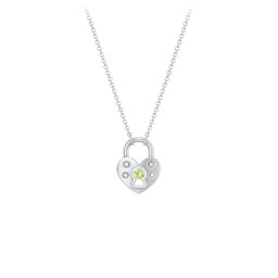 Heart Padlock Necklace with Gemstone Keyhole in 925 Sterling Silver with Peridot