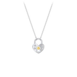 Heart Padlock Necklace with Gemstone Keyhole in 925 Sterling Silver with Citrine