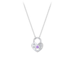 Heart Padlock Necklace with Gemstone Keyhole in 925 Sterling Silver with Amethyst