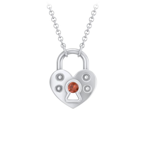Heart Padlock Necklace with Gemstone Keyhole – Sterling Silver with Garnet