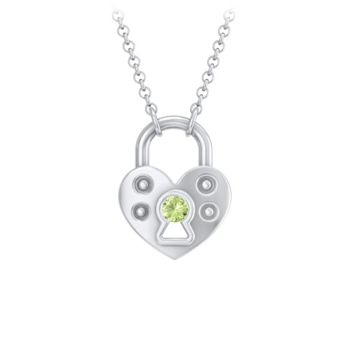 Heart Padlock Necklace with Gemstone Keyhole – Sterling Silver with Peridot