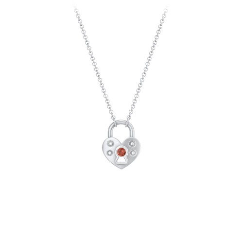 Heart Padlock Necklace with Gemstone Keyhole – Sterling Silver with Garnet