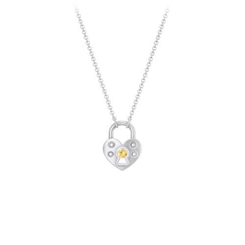 Heart Padlock Necklace with Gemstone Keyhole – Sterling Silver with Citrine