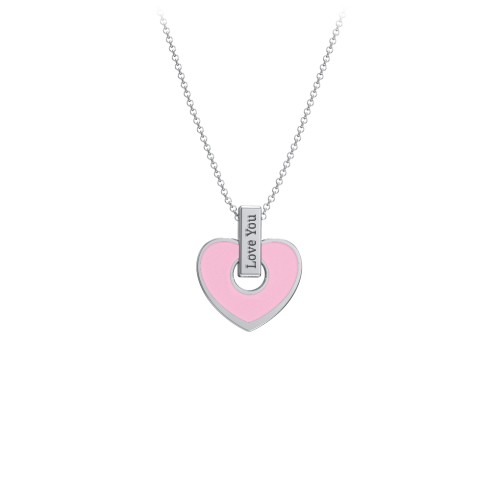Engravable Pink Cold Enamel Heart Pendant – Sterling Silver