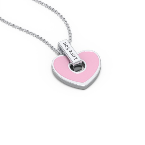 Engravable Pink Cold Enamel Heart Pendant – Sterling Silver