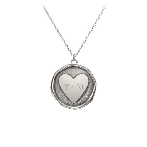 Engravable Heart Wax Seal Medallion Necklace