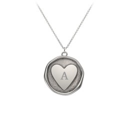 Engravable Heart Wax Seal Medallion Necklace in 925 Sterling Silver