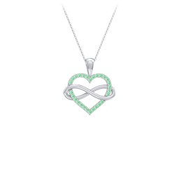 Infinity Wrapped Pave Heart Pendant in 925 Sterling Silver with Green Premium Zirconia