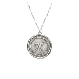 Initial Medallion Necklace - N in 925 Sterling Silver