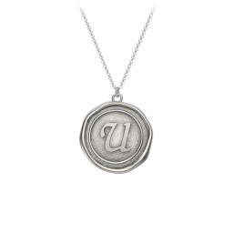 Initial Medallion Necklace - U in 925 Sterling Silver