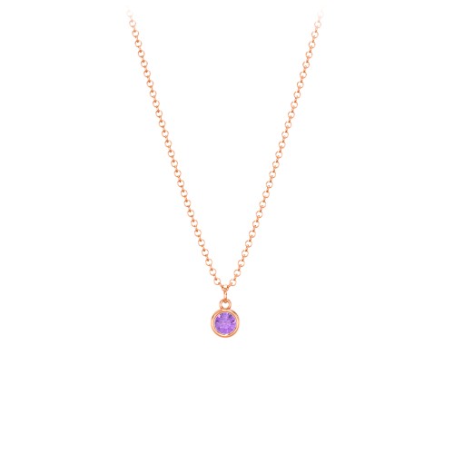 Bezel Set Multi-Birthstone Drop Necklace – 10K Rose Gold with Amethyst