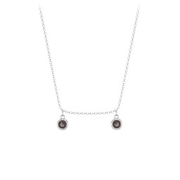 Bezel Set Birthstone Drop Necklace - 2 Stone in 925 Sterling Silver with Smokey Quartz