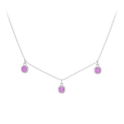 Bezel Set Birthstone Drop Necklace - 3 Stone in 925 Sterling Silver with Amethyst