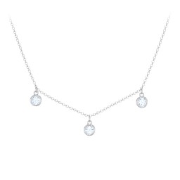 Bezel Set Birthstone Drop Necklace - 3 Stone in 925 Sterling Silver with Aquamarine