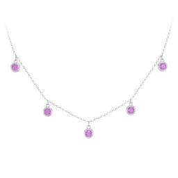 Bezel Set Birthstone Drop Necklace - 5 Stone in 925 Sterling Silver with Amethyst