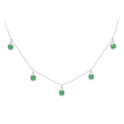 Bezel Set Birthstone Drop Necklace - 5 Stone in 925 Sterling Silver with Emerald