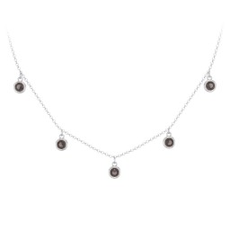 Bezel Set Birthstone Drop Necklace - 5 Stone in 925 Sterling Silver with Smokey Quartz