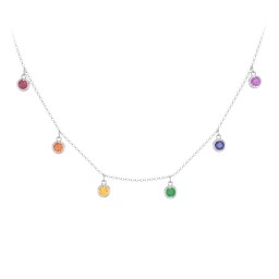 Bezel Set Birthstone Drop Necklace - 6 Stone in 925 Sterling Silver with Ruby, Orange Sapphire, Citrine, Emerald, Blue Sapphire, and Amethyst