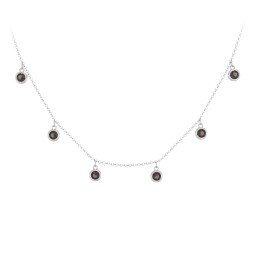 Bezel Set Birthstone Drop Necklace - 6 Stone in 925 Sterling Silver with Smokey Quartz