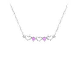 Heart To Heart Necklace with 2 Birthstones in 925 Sterling Silver with Amethyst