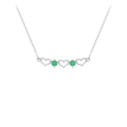 Heart To Heart Necklace with 2 Birthstones in 925 Sterling Silver with Emerald